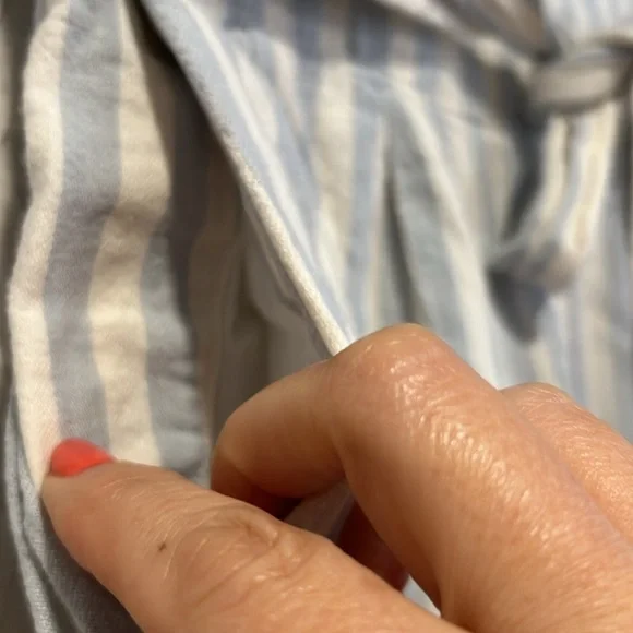 Madewell Huston blue and ivory tie waist wide leg cropped pants size X small - Picture 10 of 12